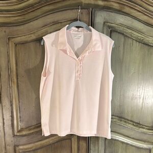 Tory Burch Golf Pink Sleeveless Stripe Collared Top